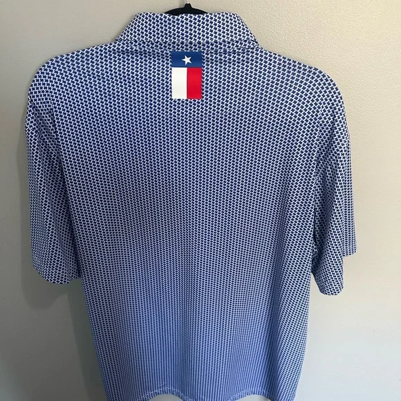 RHOBACK TEXAS STATE LOGO ALL OVER PRINT FLAG Mens XL Golf Polo Shirt Blue - Picture 4 of 4